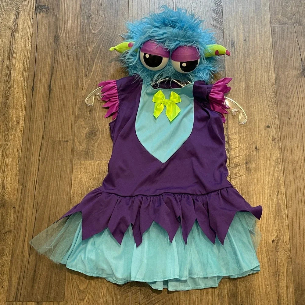 Leg Avenue Girls Monster Costume Dress Purple Turquoise Blue Faux Fur Hood S/P